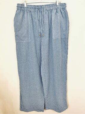 Cotton Club Collection Striped Blue Drawstring Pants Lightweight Women’s 2X -NWT